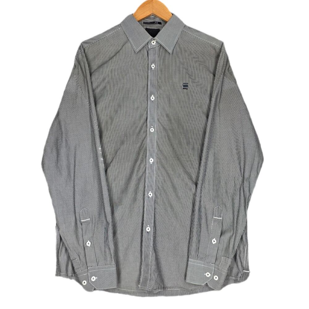 G‑STAR RAW CORRECTLINE STRIPED BUTTON‑DOWN SHIRT – GRAY/WHITE – MEN’S XL